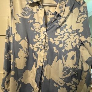 Floral Button Down Shirt - Blue and Cream